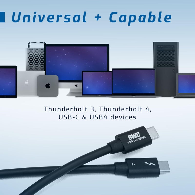 OWC كابل OWC Thunderbolt 4 و USB-C بطول 28 بوصة مع نقل بيانات بسرعة 40 جيجابت في الثانية، شحن طاقة 240 واط وقدرة فيديو 8K (أسود) - Image 2