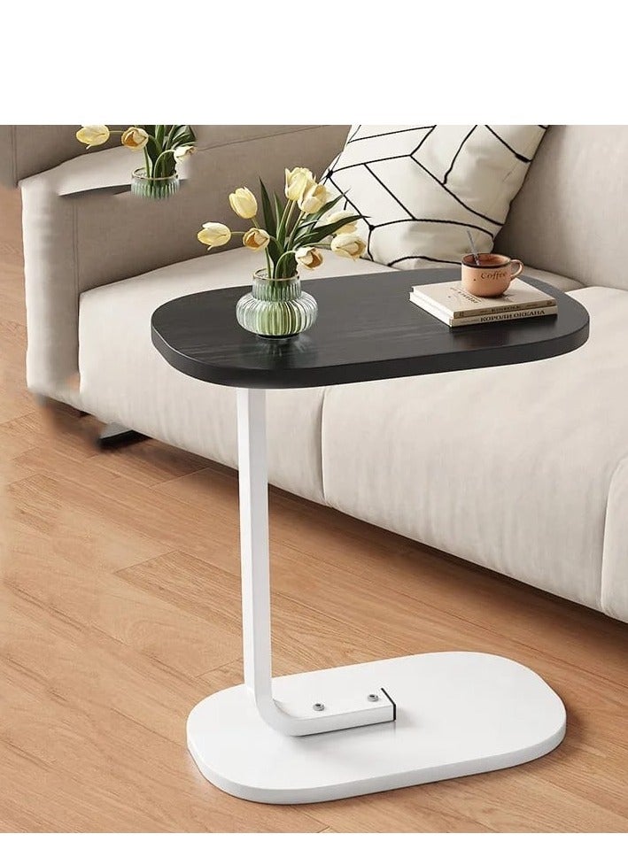 C-shaped Sofa Mobile Side Table, End Table with Storage Bag and Roller, C-shaped Small Side Table, Sofa TV Tray Table, Living Room, Bedroom, Bedside (Black+White Frame)
