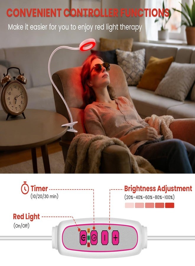 Aumtrly Red Light Therapy for Face and Body Use, 660nm Red and 850nm Near Infrared Red Light Therapy Lamp with Clip and Angle Adjustable, Small and Portable, Suitable for Home or Travel Use, White - Image 4
