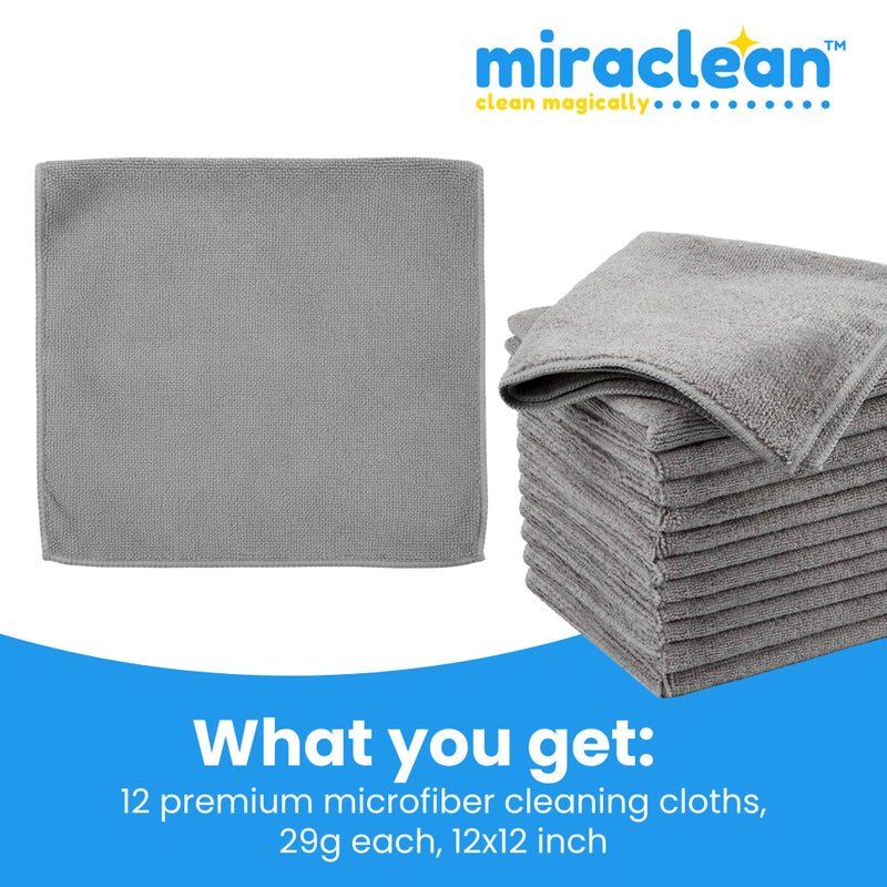 Miraclean Microfiber Cleaning Cloth Grey 12 Pack Premium Microfiber Towels for Cars, Lint Free, Scratch-Free, Highly Absorbent, Reusable Cleaning Rags for Car, 320 GSM Household, Kitchen, Window, 12" x 12" - Image 2