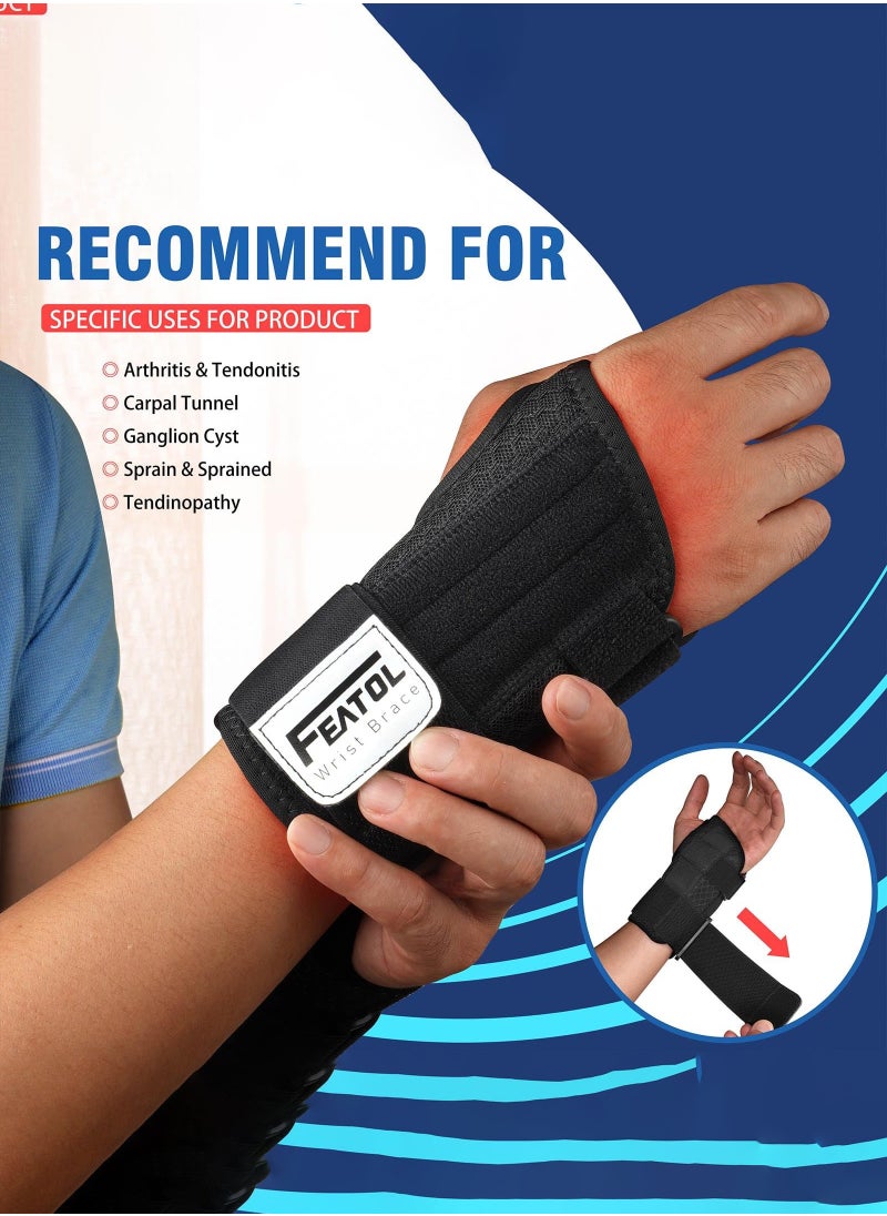 FEATOL 2 Pack Carpal Tunnel Wrist Brace For Work With Wrist Splint, Adjustable Wrist Guard Daytime Support For Women Men, Pain Relief For Pregnancy, Typing, Arthritis, Tendonitis, Right Hand Left Hand  - Image 4