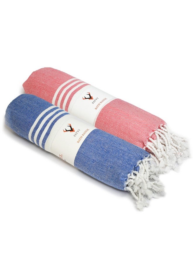 PATVY Bath Towels| Light Weight Turkish Style Bath Towels For Men Large Size Cotton|75 X 150Cm Quick Absorption &Faster Drying Bath Towel For Women| 100% Cotton (Pack Of 2, Royal Blue & Pink), 90 TC - Image 1