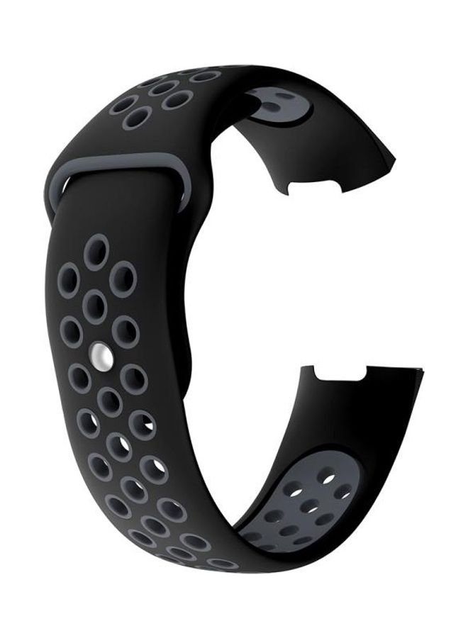 NIBEMINENT Round Hole Silicone Wrist Strap WatchBand for Fitbit Charge 3 130-195mm Grey/Black - Image 2
