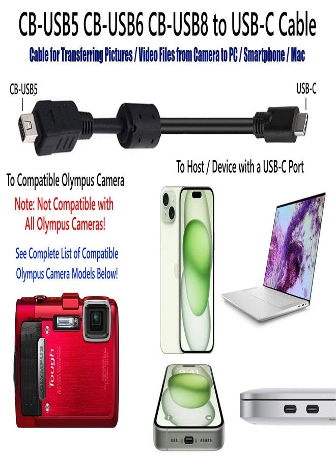 ienza USB C to CB-USB5 CB-USB6 Photo Transfer Charge Cable for Select Olympus Stylus Tough SH TG DSLR Cameras Compatible with PC, iPhone 15, Android, MacBook with USB-C (See Product Details Before Buying) - Image 3