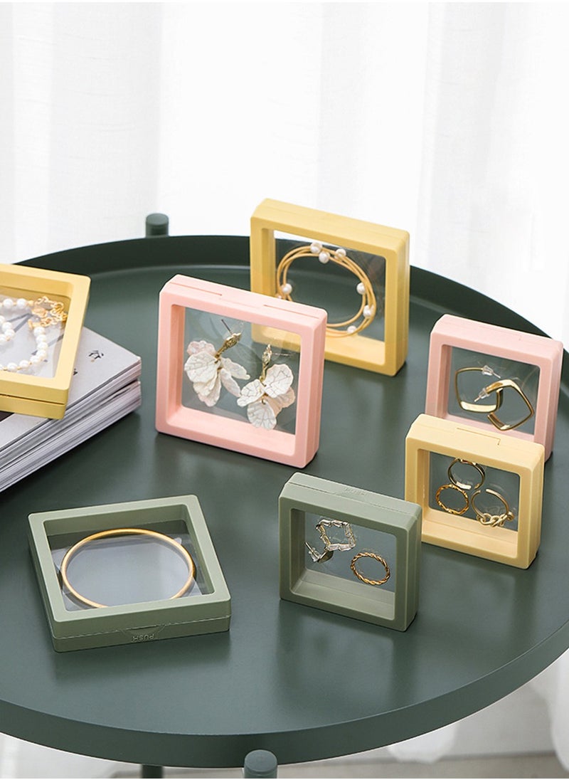 Beirui - 10 PCS Jewelry Box Storage Holder Plastic With Portable Travel Clear Jewelry Organizer, 3D Floating Frame Display, Stackable Jewelry Storage Case for Rings Earrings Bracelets Gift Box, Pink 9*9cm - Image 1