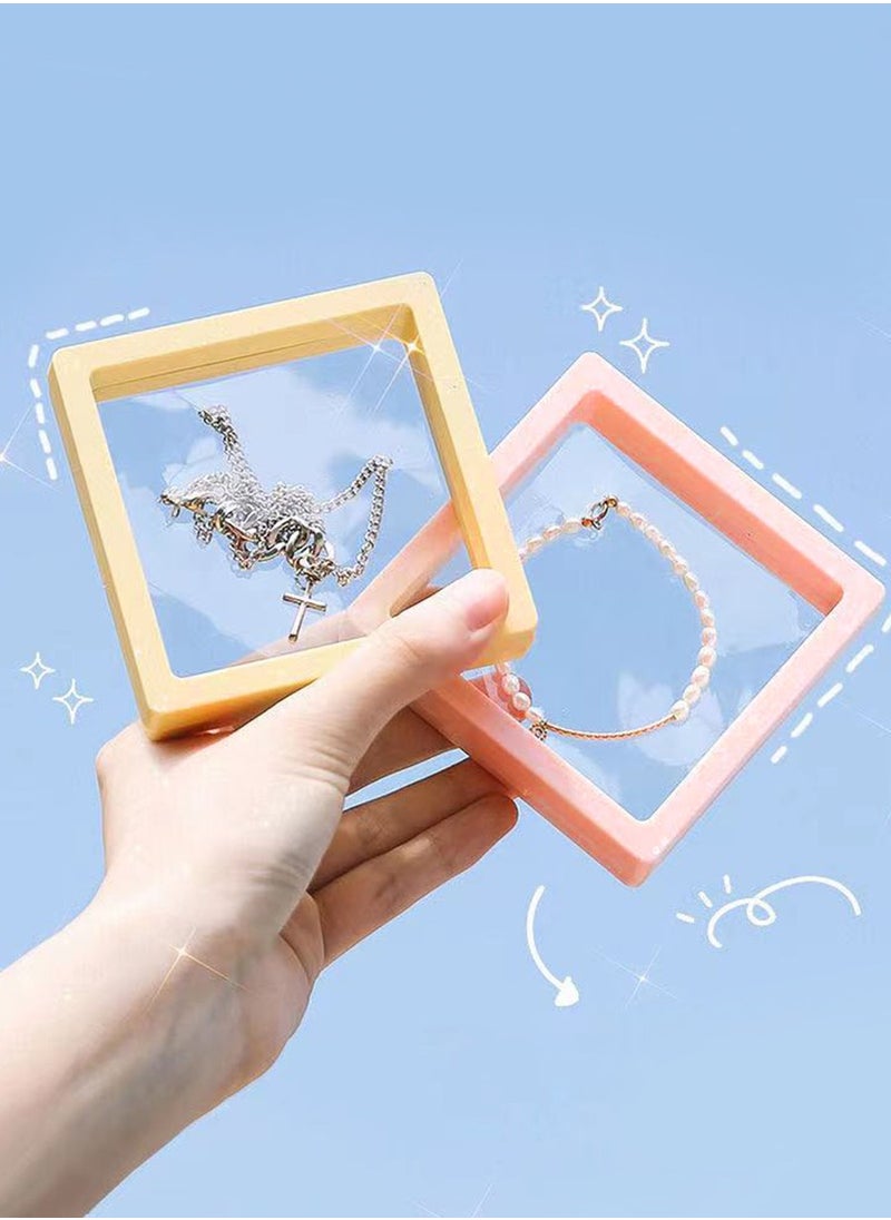 Beirui - 10 PCS Jewelry Box Storage Holder Plastic With Portable Travel Clear Jewelry Organizer, 3D Floating Frame Display, Stackable Jewelry Storage Case for Rings Earrings Bracelets Gift Box, Pink 9*9cm - Image 1