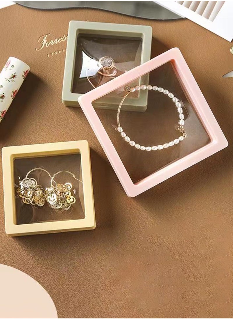 Beirui - 10 PCS Jewelry Box Storage Holder Plastic With Portable Travel Clear Jewelry Organizer, 3D Floating Frame Display, Stackable Jewelry Storage Case for Rings Earrings Bracelets Gift Box, Pink 9*9cm - Image 1