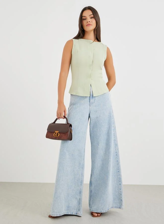 Styli Styli Solid Buttoned Sleeveless Waistcoat