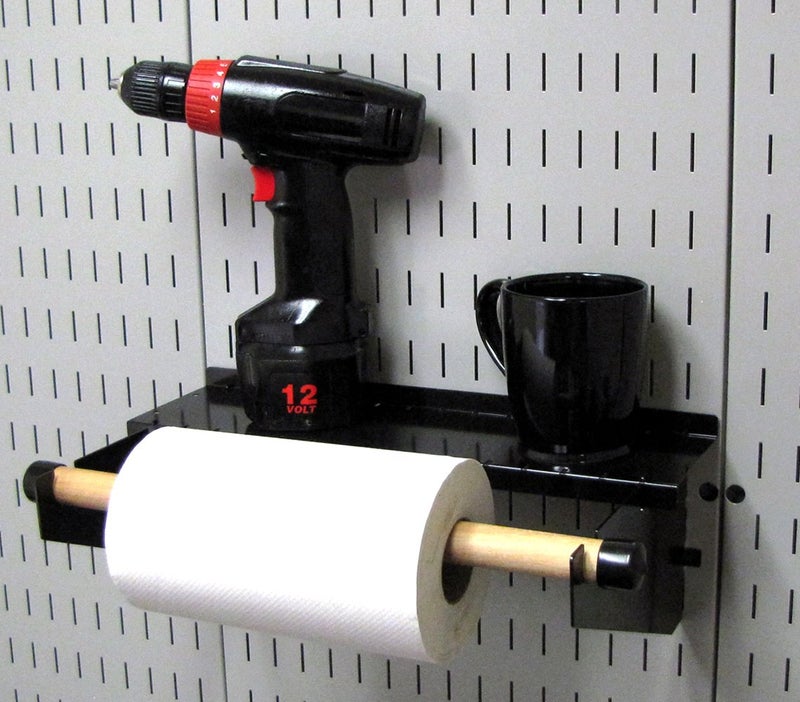 Wall Control Paper Towel Holder and Dowel Rod Pegboard Shelf Assembly for Wall Control Pegboard and Slotted Tool Board - Black - Image 3