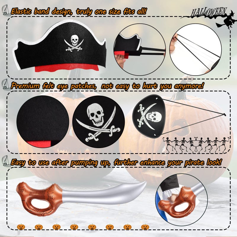 Legigo 18 Pcs Funny Pirate Party Set- Include 6 Pirate Hats, 6 Eye Patches, 6 Inflatable Swords for Pirate Party Cosplay Caribbean Dress Accessories - Image 3
