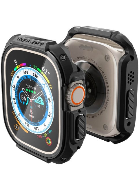 Tough Armor Apple Watch Ultra (49mm) Case Cover with Built-in Tempered Glass Screen Protector - Black
