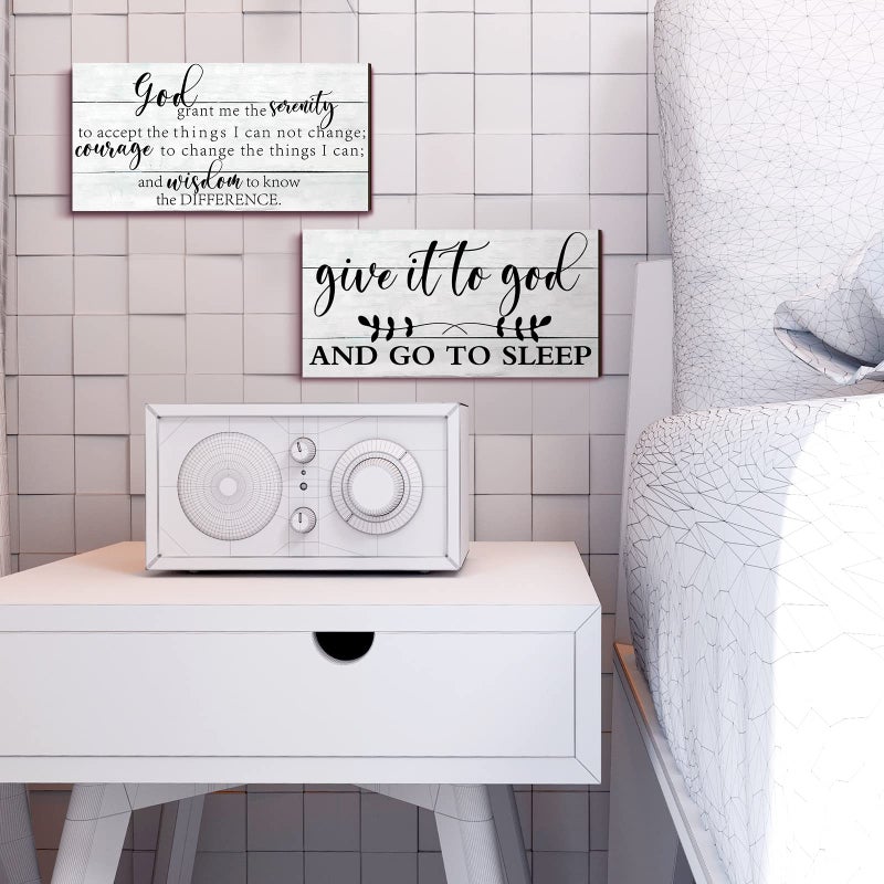 Chunful 2 Pcs Bedroom Wall Decor Give It to God and Go to Sleep Sign Serenity Prayer Sign Farmhouse Wall Art Vintage Prayer Wall Art Above Bed Rustic Bedroom Wall Decor for Bedroom Home(Simple Style)  - Image 5