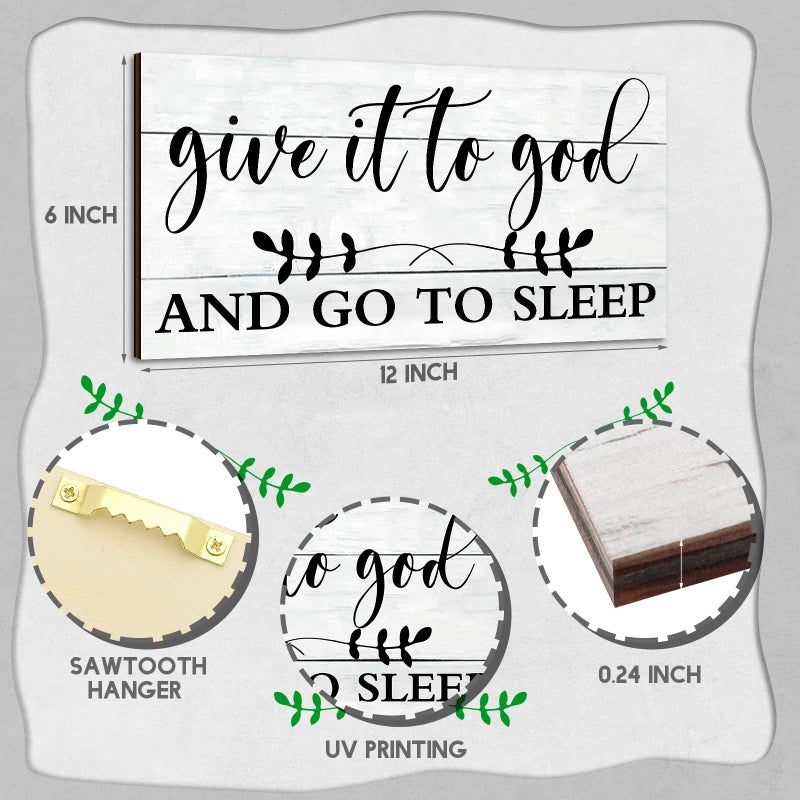 Chunful 2 Pcs Bedroom Wall Decor Give It to God and Go to Sleep Sign Serenity Prayer Sign Farmhouse Wall Art Vintage Prayer Wall Art Above Bed Rustic Bedroom Wall Decor for Bedroom Home(Simple Style)  - Image 3