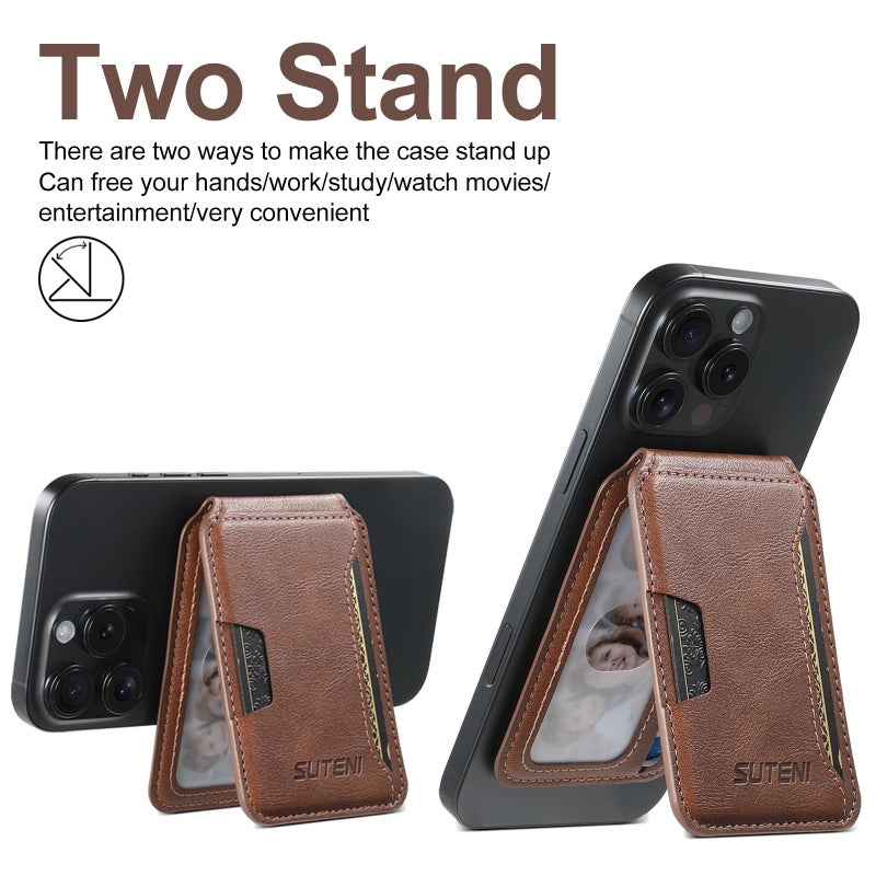 Suteni S3 Cowhide Textured Magsafe Magnetic Card Case(Brown) - Image 5