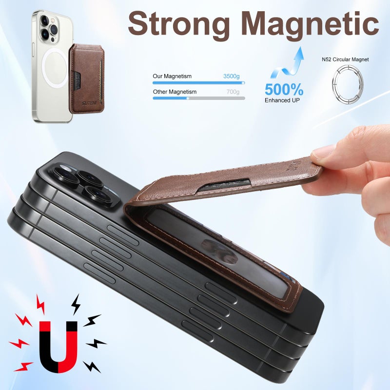 Suteni S3 Cowhide Textured Magsafe Magnetic Card Case(Brown) - Image 4