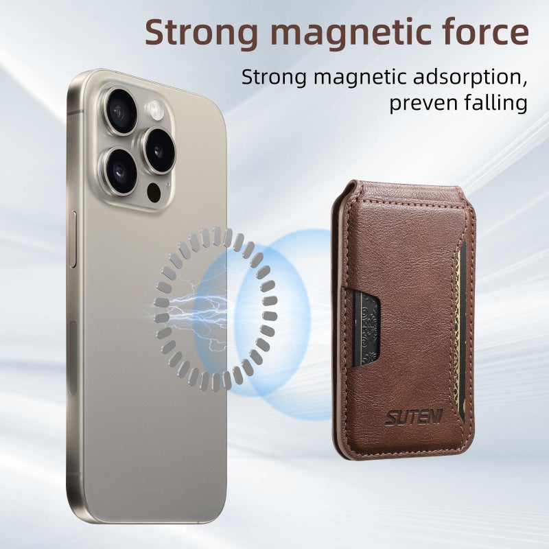 Suteni S3 Cowhide Textured Magsafe Magnetic Card Case(Brown) - Image 2