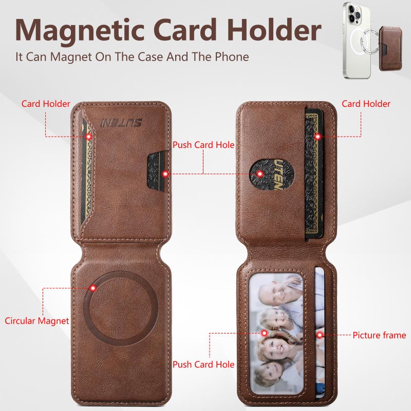 Suteni S3 Cowhide Textured Magsafe Magnetic Card Case(Brown) - Image 3