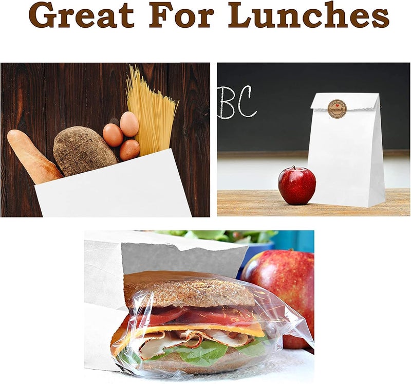 Mintboo Paper Lunch Bags 100 Count Large White 8LB Sacks Strong for Small Business - Image 3
