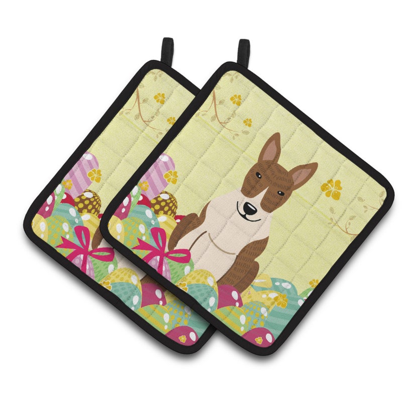 Caroline's Treasures ""Caroline's Treasures BB6137PTHD Easter Bull Terrier Brindle Pair of Pot Holders  7.5"""" x 7.5""""  Multicolor"" 