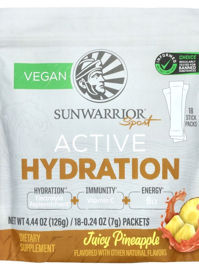 Sunwarrior Sport Active Hydration Juicy Pineapple 18 Packets 0.24 oz (7 g) Each