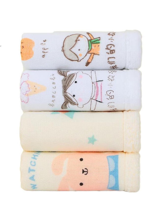 Grace Jieliya Cartoon Print Pure Cotton Class A Baby Face Towel, Bath Towel, One Side Gauze, One Side Terry Cloth, Small Towel, 4 Pieces - Image 1