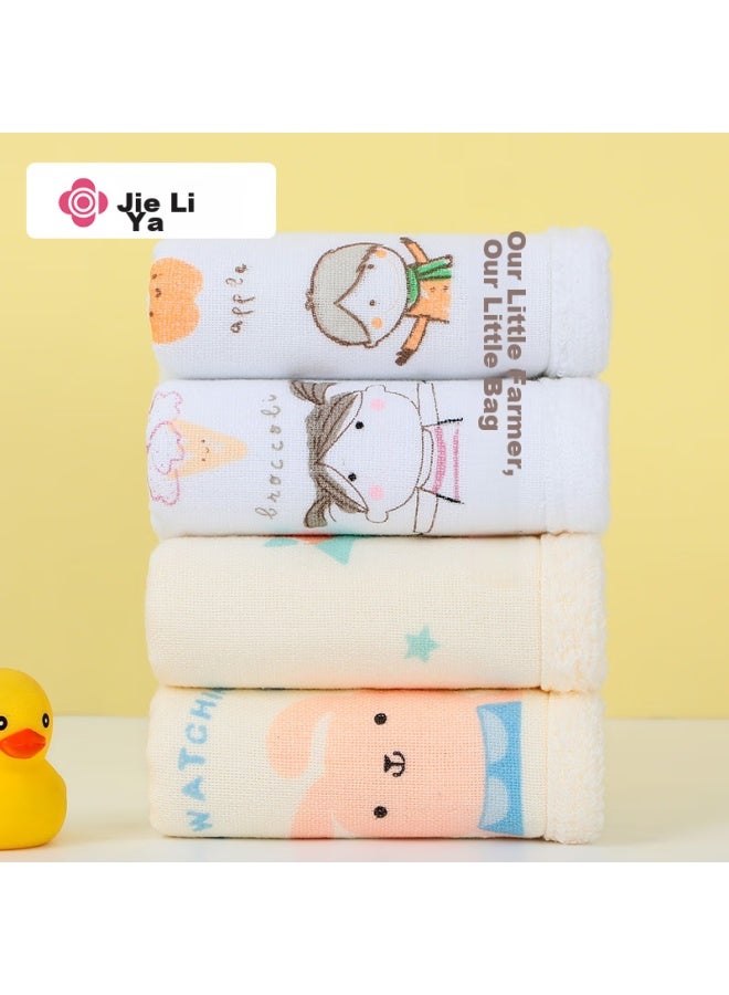 Grace Jieliya Cartoon Print Pure Cotton Class A Baby Face Towel, Bath Towel, One Side Gauze, One Side Terry Cloth, Small Towel, 4 Pieces - Image 1