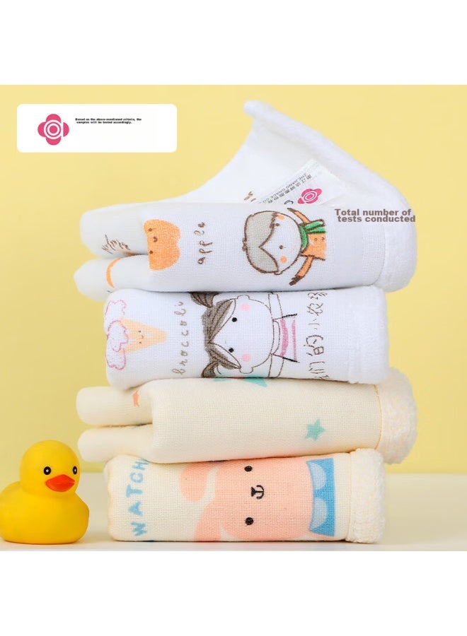 Grace Jieliya Cartoon Print Pure Cotton Class A Baby Face Towel, Bath Towel, One Side Gauze, One Side Terry Cloth, Small Towel, 4 Pieces - Image 4