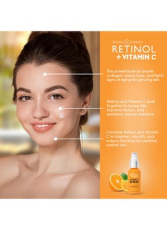 RETINOL Retinol + Vitamin C Face Serum - Anti Aging Facial Serum, Evens Skin Tone, Diminishes Fine Lines and Wrinkles, Sun Damage & Dark Spots, Restores Radiance, Locks In Moisture - 1 FL. Oz  - Image 3