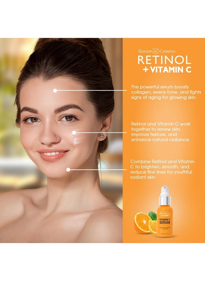RETINOL Retinol + Vitamin C Face Serum - Anti Aging Facial Serum, Evens Skin Tone, Diminishes Fine Lines and Wrinkles, Sun Damage & Dark Spots, Restores Radiance, Locks In Moisture - 1 FL. Oz  - Image 3
