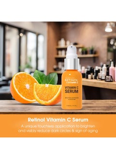 RETINOL Retinol + Vitamin C Face Serum - Anti Aging Facial Serum, Evens Skin Tone, Diminishes Fine Lines and Wrinkles, Sun Damage & Dark Spots, Restores Radiance, Locks In Moisture - 1 FL. Oz  - Image 2