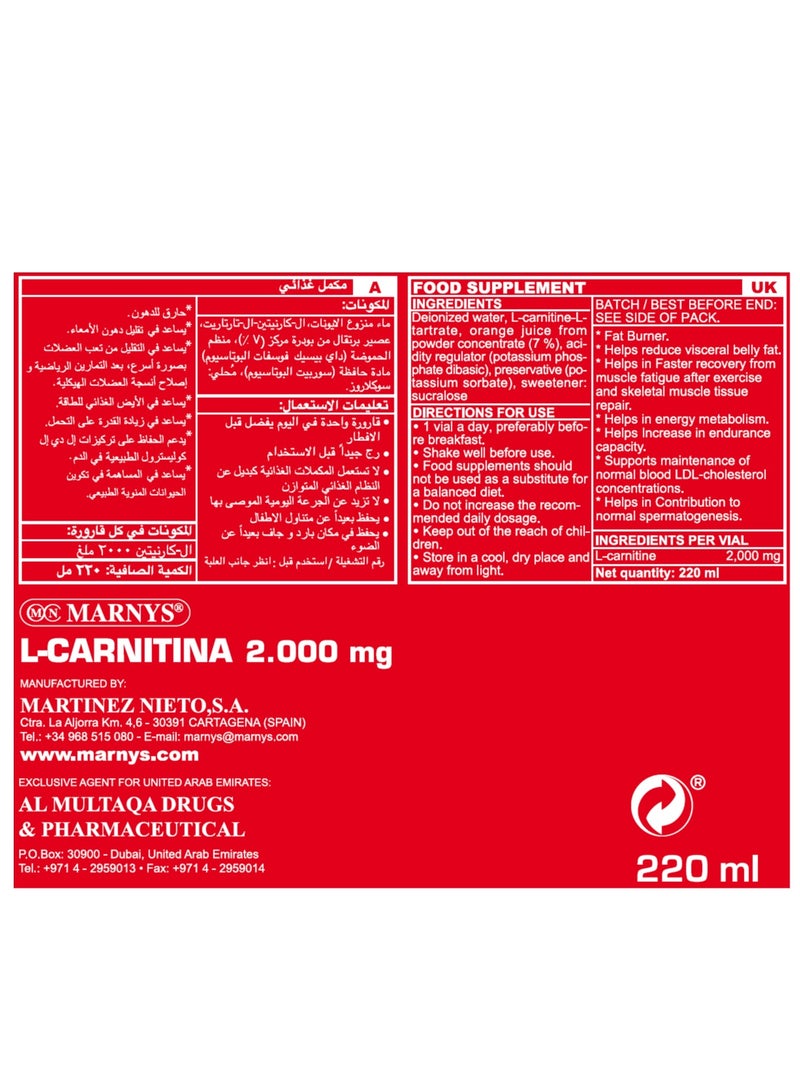 Marnys L-Carnitine 2000 mg - Liquid Fat Burner - Weight Loss Support - Muscle Recovery - Boosts Physical Performance & Metabolism - 20 Drinkable Vials  - buy 1 get 1 free - Image 3