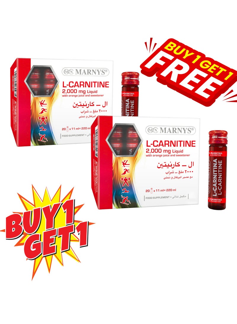 Marnys L-Carnitine 2000 mg - Liquid Fat Burner - Weight Loss Support - Muscle Recovery - Boosts Physical Performance & Metabolism - 20 Drinkable Vials  - buy 1 get 1 free - Image 1