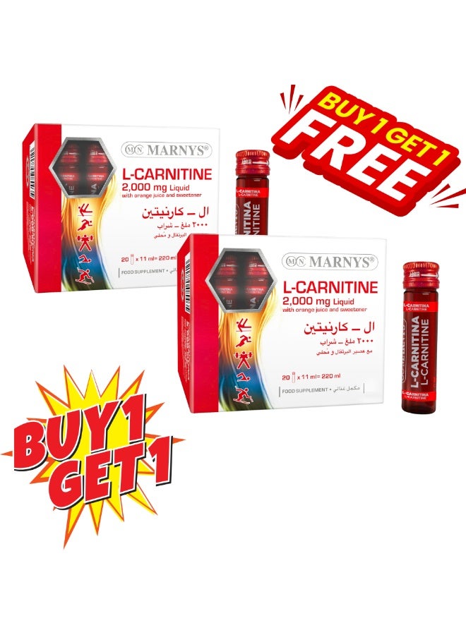 Marnys L-Carnitine 2000 mg - Liquid Fat Burner - Weight Loss Support - Muscle Recovery - Boosts Physical Performance & Metabolism - 20 Drinkable Vials  - buy 1 get 1 free - Image 1