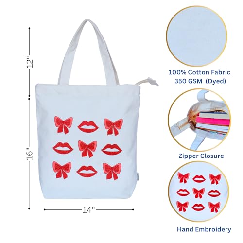 ECOCARRY Hand Bags For Women Stylish I Latest Casual Shoulder Embroidered Cotton Canvas Tote Bag For Women I Style Ladies Handbags College Girls, Office Daily Use, Beach & Shopping, Travel - Image 3