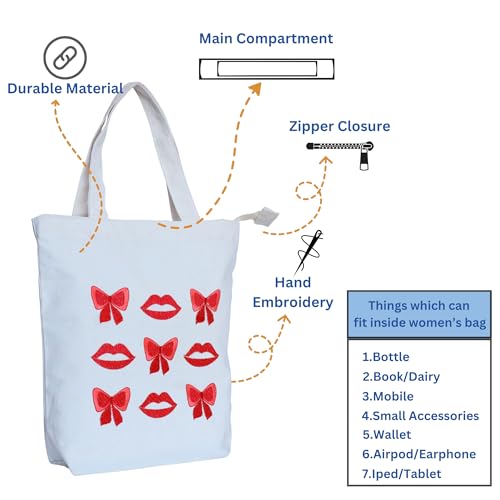 ECOCARRY Hand Bags For Women Stylish I Latest Casual Shoulder Embroidered Cotton Canvas Tote Bag For Women I Style Ladies Handbags College Girls, Office Daily Use, Beach & Shopping, Travel - Image 4