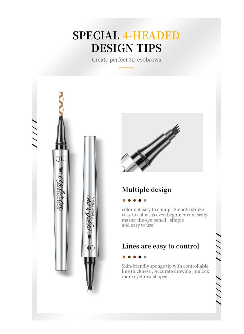 QIC - Eyebrow Tattoo Pen Long Lasting 4 Tip Eyebrow Pen Smudgeproof Liquid Eyebrow Pencil Eye Makeup for Women and Girls No.04 Black - Image 1