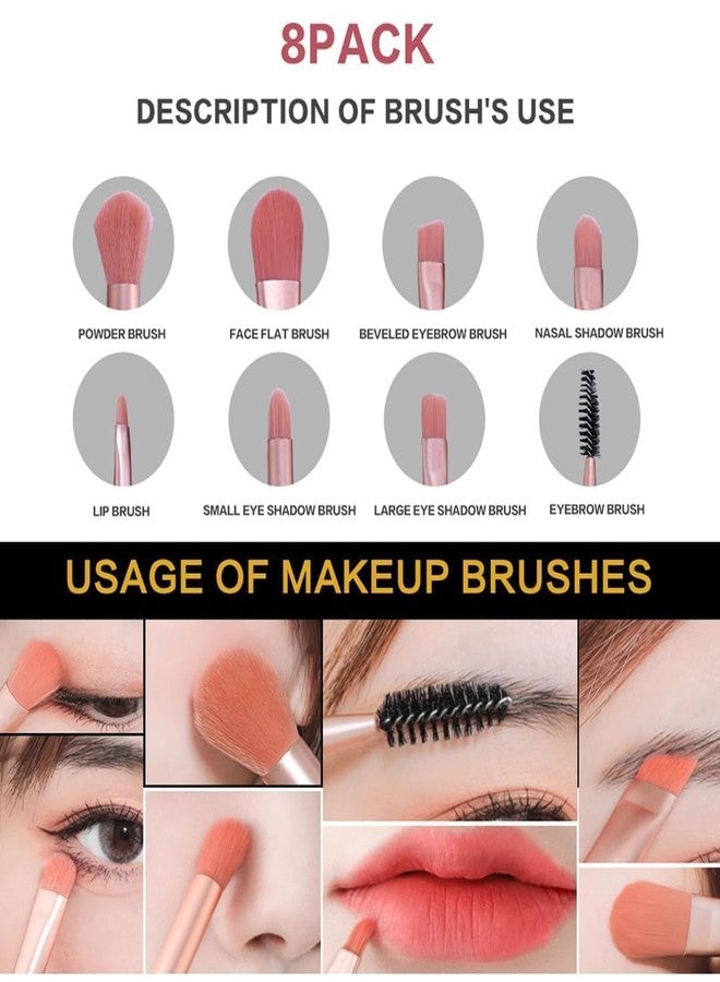 TryColor 8-Piece Makeup Brush Set with Travel Pouch, for Powder, Foundation, Eyeshadow, Eyebrow, and Lip Application - Image 5