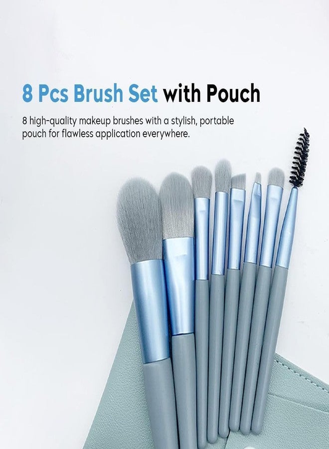 TryColor 8-Piece Makeup Brush Set with Travel Pouch, for Powder, Foundation, Eyeshadow, Eyebrow, and Lip Application - Image 2