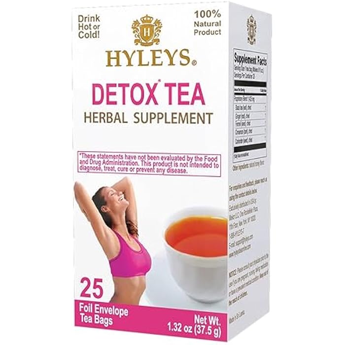 Hyleys Detox Tea for Cleanse – Black Tea with Ginger, Honey & Cinnamon – 25 Tea Bags (1 Pack) – Supports Digestion, Detox & Bloating Relief - Image 1