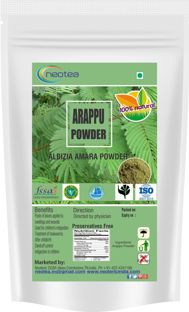 Neotea Natural Arappu Powder | Albizia Amara | Traditional Herbal Hair Wash & Conditioner | 100% Organic Pure Arappu Powder for Hair Care | Usilam Green Shampoo Powder | Natural & Chemical-Free 300 GM - Image 1