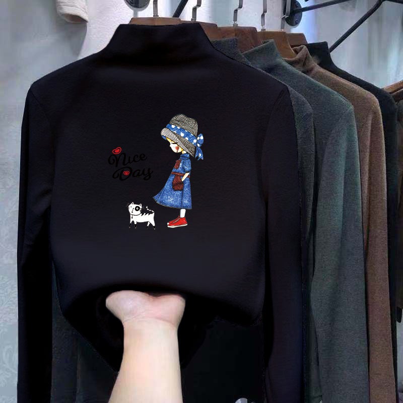 Children'S Base Shirt Semi-High Collar Boys' Warm Inner Long Sleeve T-Shirt With Thick Velvet Double-Sided Velvet T-Shirt - Image 1