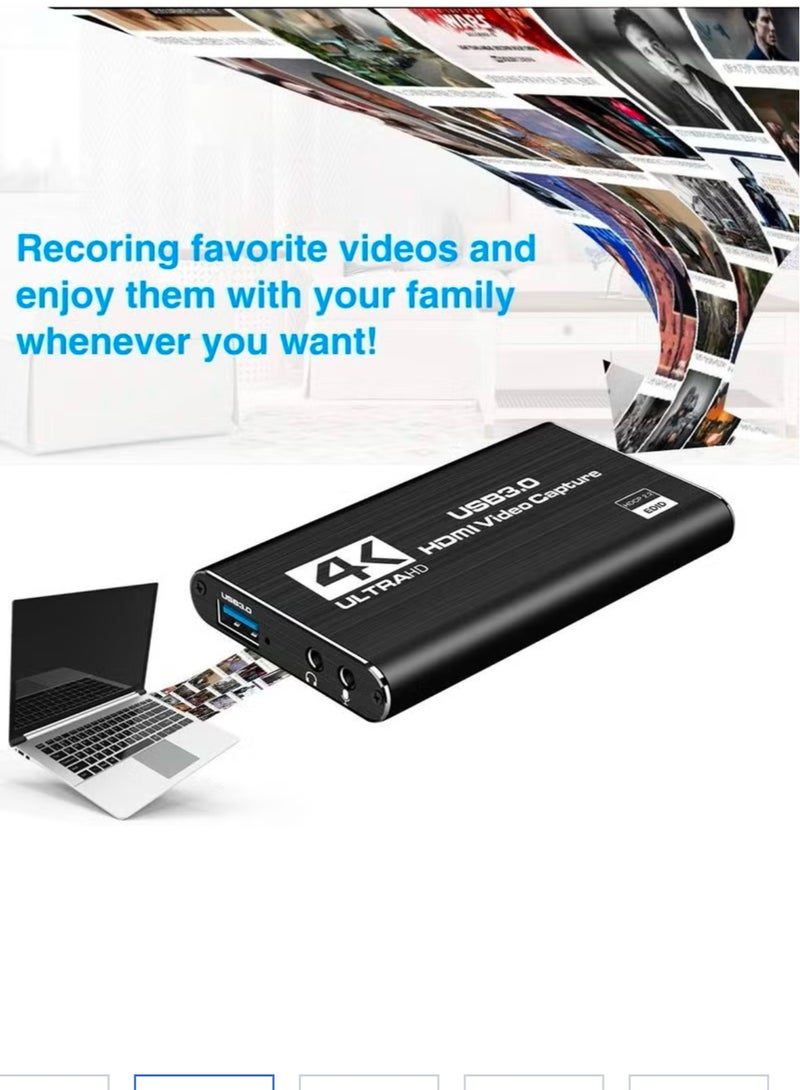 بطاقة التقاط الصوت والفيديو، HDMI USB3.0 4K 1080P 60fps محول فيديو محمول موثوق به لبث الألعاب والبث المباشر وتسجيل الفيديو، أسود - Image 5