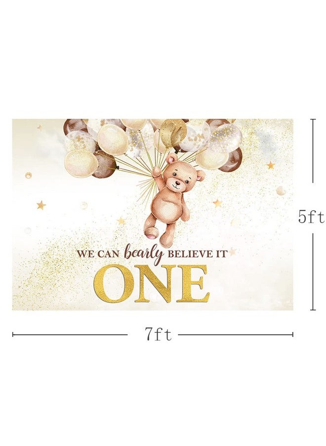 MEHOFOND Boy Girl 1St Birthday Bear Backdrop We Can Bearly Believe It One Happy First Birthday Banner Decorations Photography Background Kids Portrait Cake Table Supplies 7X5Ft  - Image 4
