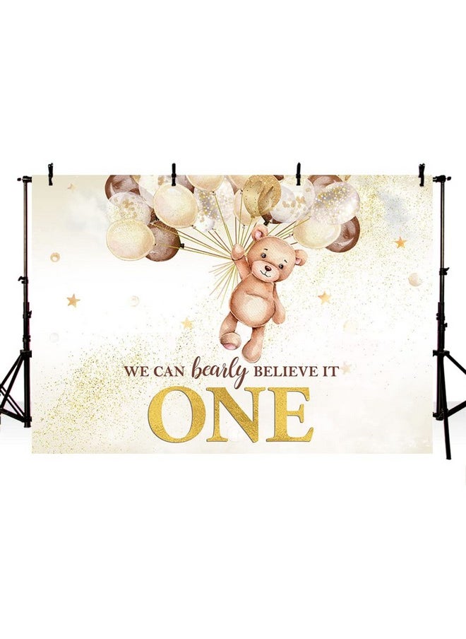 MEHOFOND Boy Girl 1St Birthday Bear Backdrop We Can Bearly Believe It One Happy First Birthday Banner Decorations Photography Background Kids Portrait Cake Table Supplies 7X5Ft  - Image 3