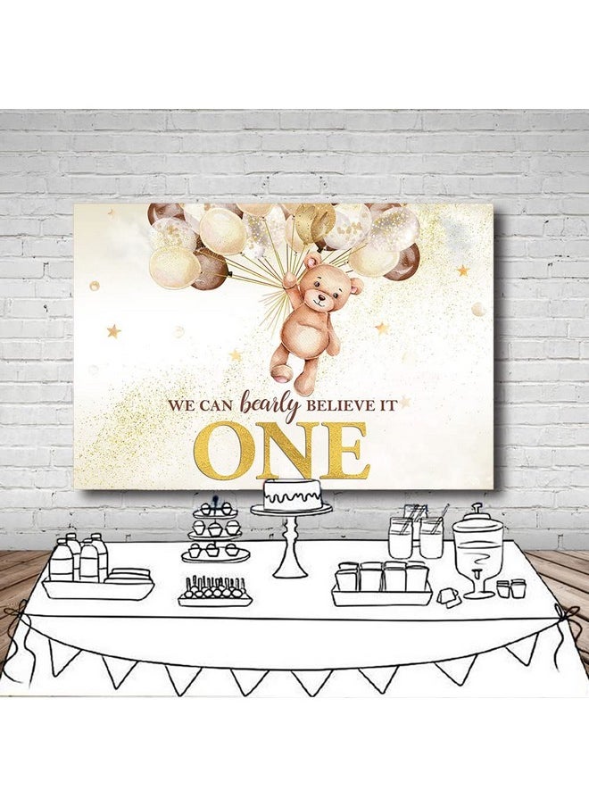 MEHOFOND Boy Girl 1St Birthday Bear Backdrop We Can Bearly Believe It One Happy First Birthday Banner Decorations Photography Background Kids Portrait Cake Table Supplies 7X5Ft  - Image 5