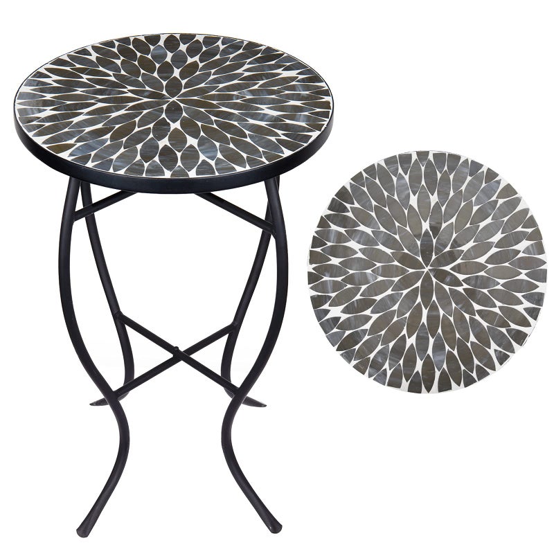 Vipush Vipush Outdoor Side Table Mosaic Accent Table End Table Plant Stand for Patio Garden Backyard Balcony Porch14 Round Mosaic Table Top with Black IronGrey