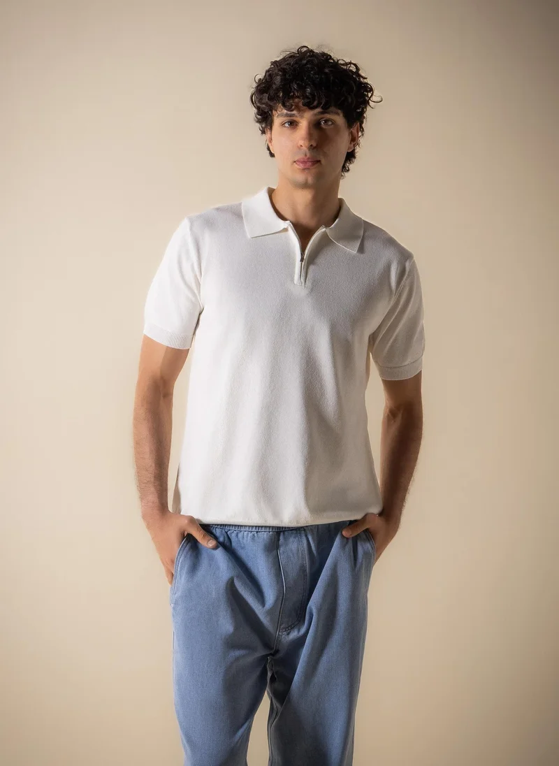 SHAPES KNITTED POLO SHIRT WITH ZIP