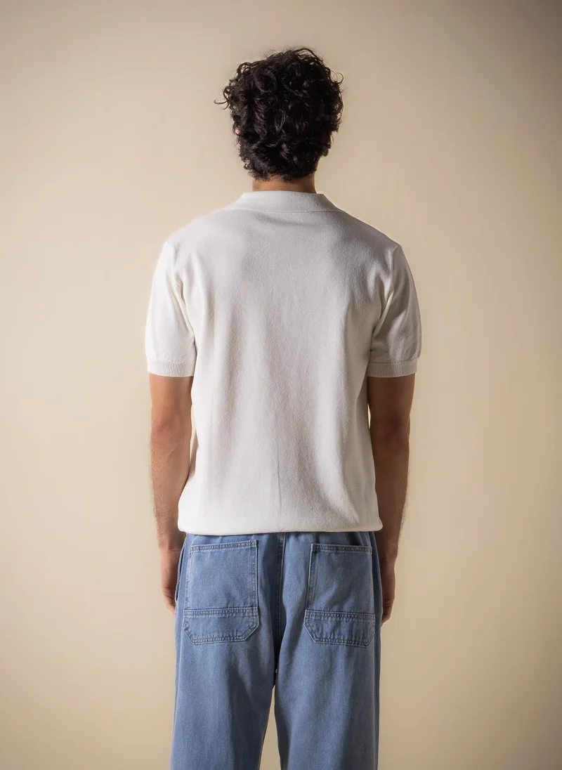 Shapes White KNITTED POLO SHIRT WITH ZIP for Men | Best Price UAE