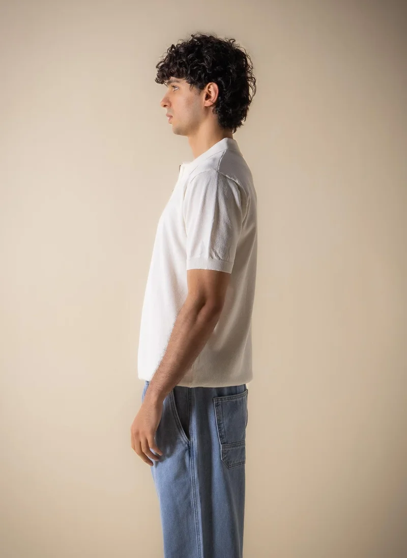 Shapes White KNITTED POLO SHIRT WITH ZIP for Men | Best Price UAE