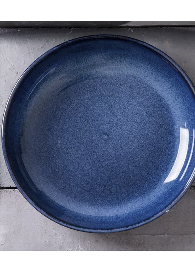 Y&D Kiln Ceramic Elliptical Plate Vegetable Plate Seafood Shallow Bowl Modern Porcelain Dinnerware for Kitchen Large Wide Bowls/Plates for Serving Dinner Salad etc Blue 8.2 Inch 20 CM  - Image 2